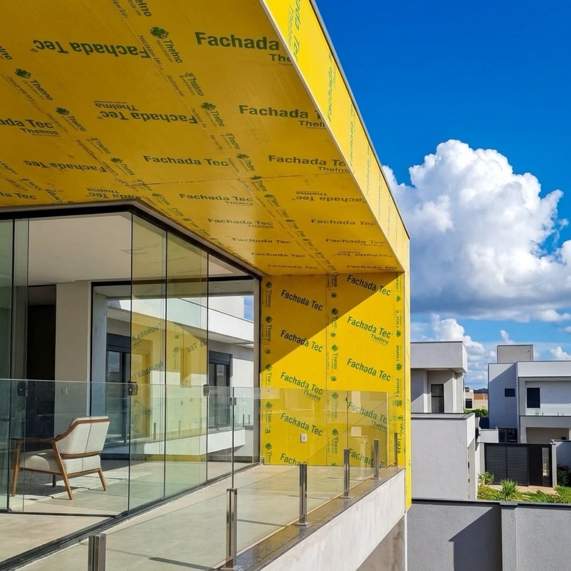 Fachada Tec em fachada externa de residência moderna